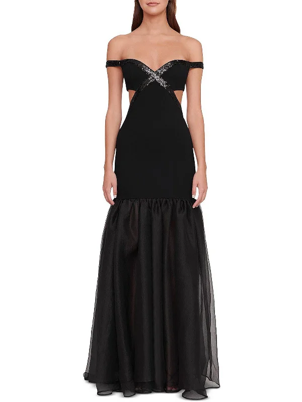 Emmaline Womens Cut-Out Embellished Evening Dress