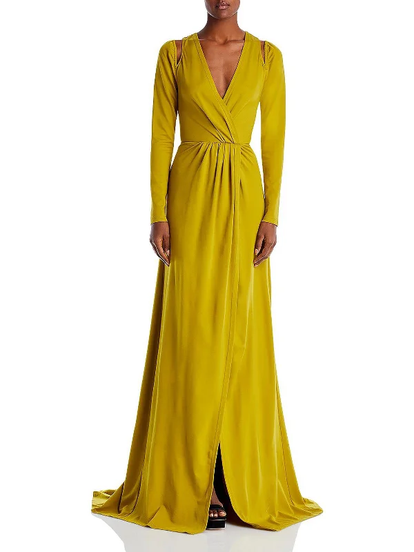 Layo Womens Cut-Out Faux Wrap Evening Dress