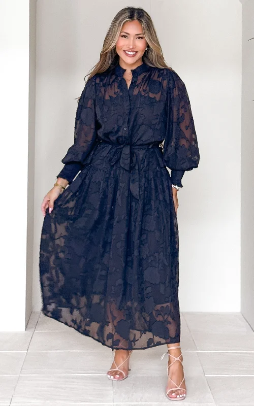 Paula Maxi Dress - Navy Floral Texture