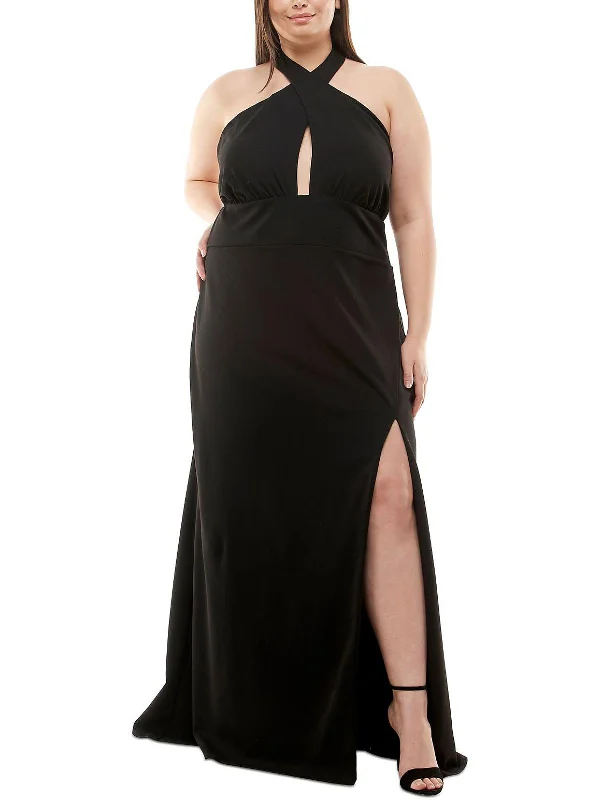 Plus Womens Keyhole Neckline Full Length Evening Dress