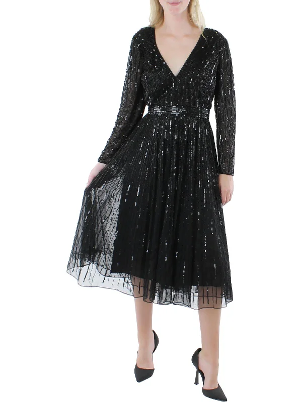 Plus Womens Sequin Embellished Cocktail and Party Dress