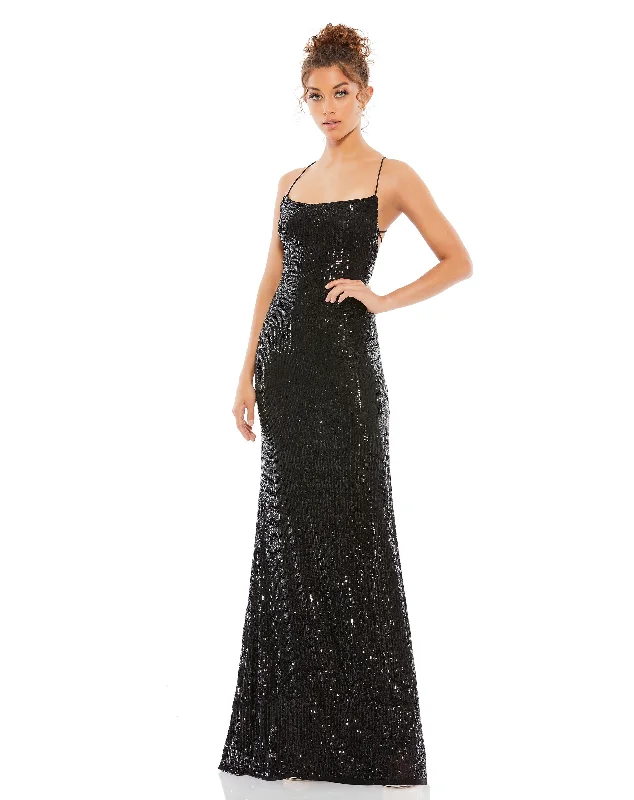 Sequin Lace Up Back Evening Gown