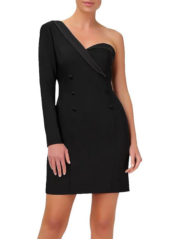 Womens Crepe One Shoulder Cocktail and Party Dress