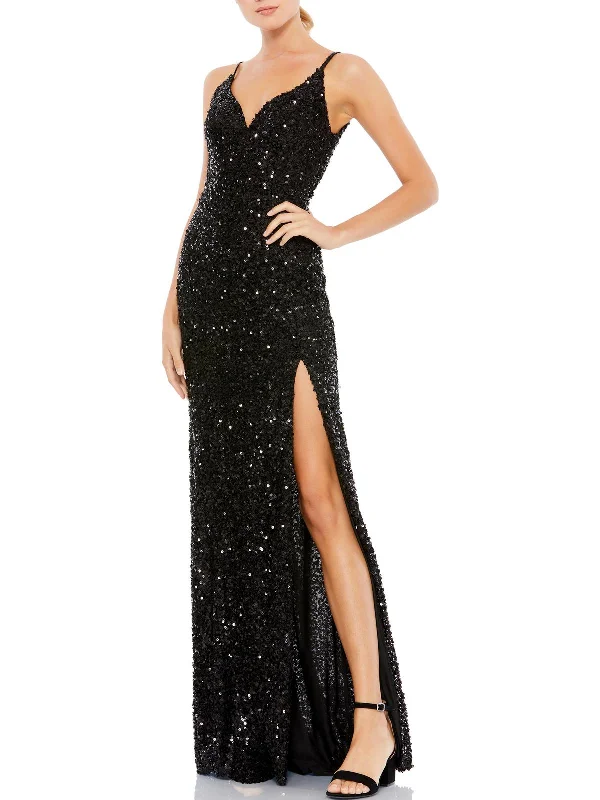 Womens Metallic Sequin Evening Dress