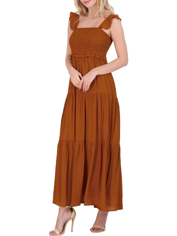 Womens Ruched Sleeveless Maxi Dress