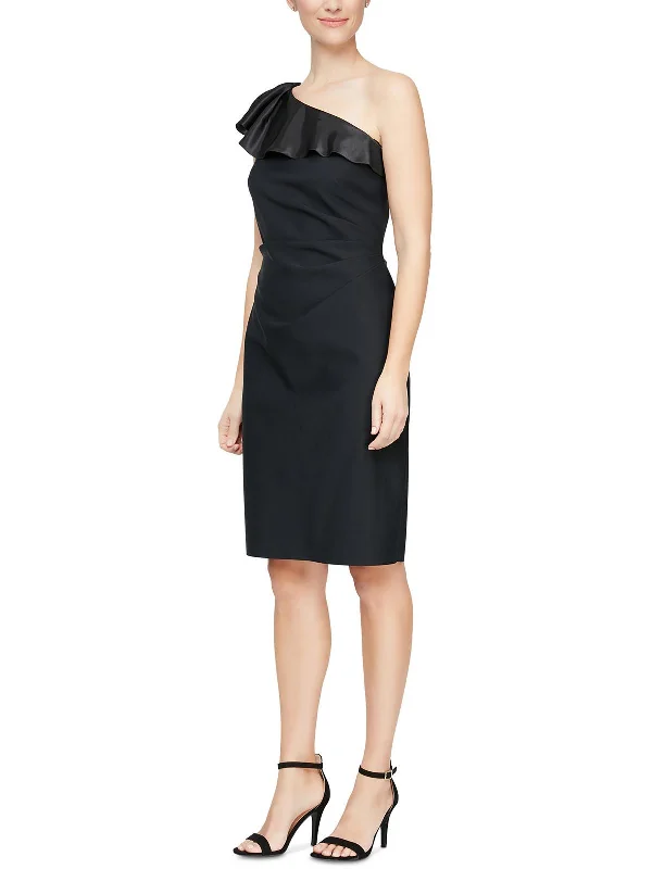 Womens Ruffled Knee-Length Cocktail and Party Dress