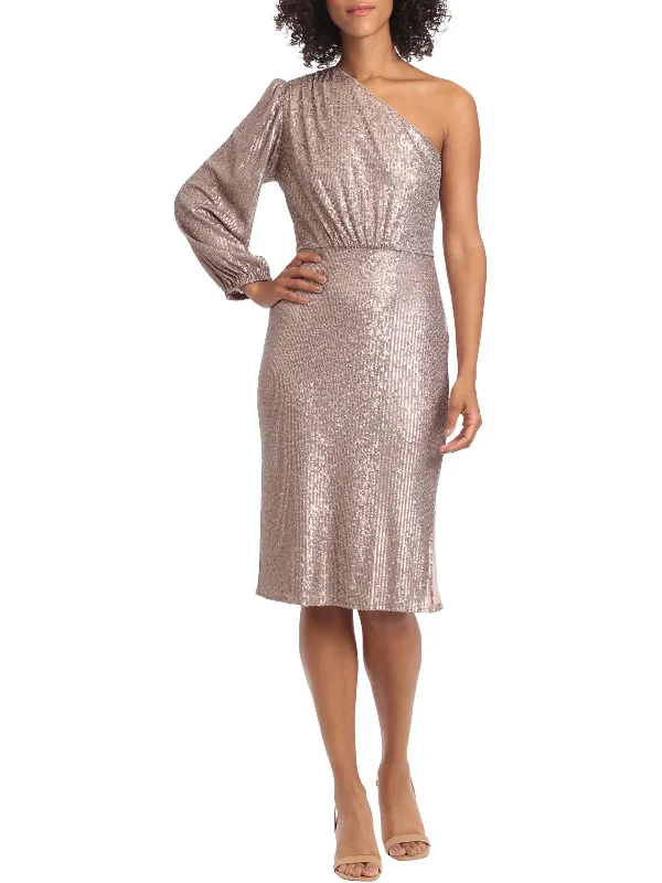 Womens Sequined One Shoulder Cocktail and Party Dress