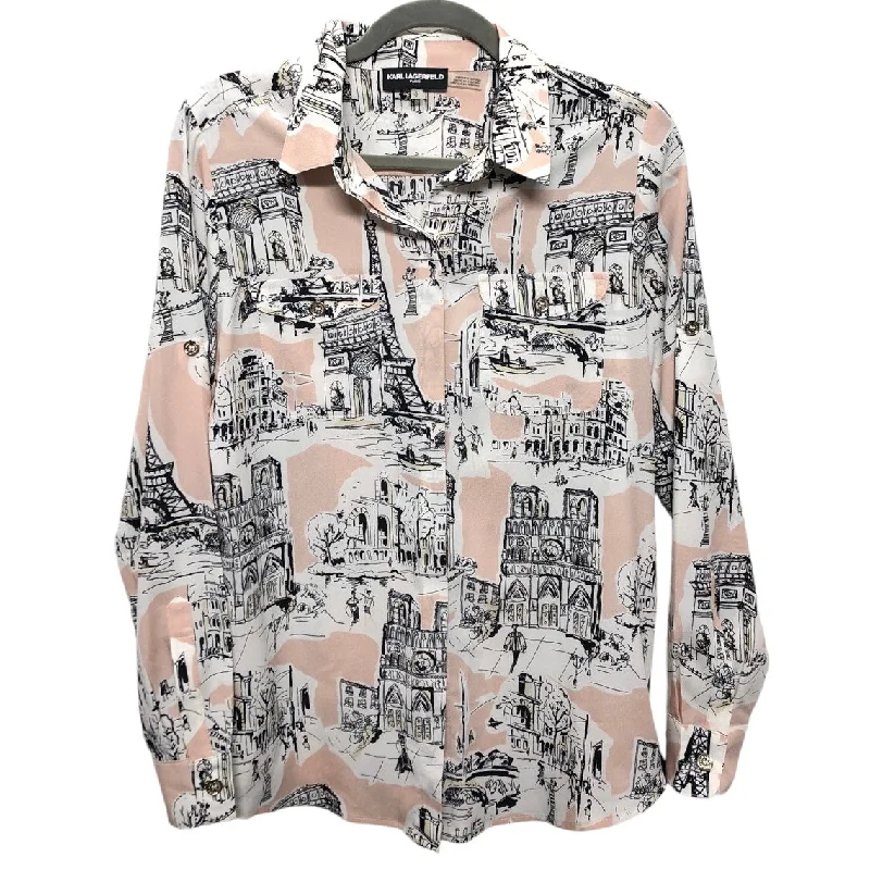 Blouse Designer By Karl Lagerfeld In Black & Pink, Size: S