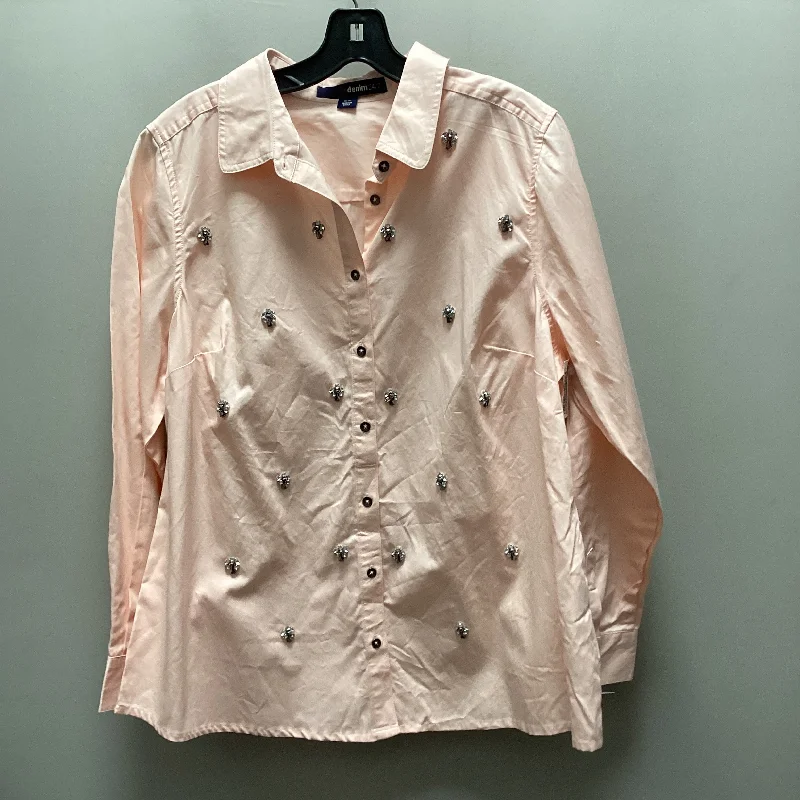 Blouse Long Sleeve By Denim 24/7 In Pink, Size: Xl