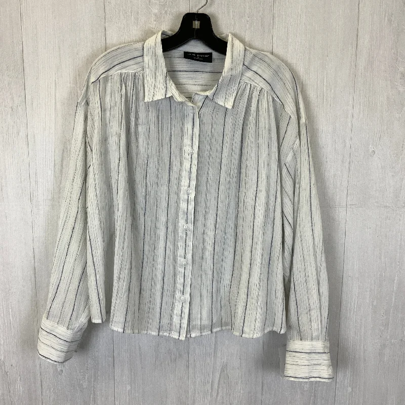 Blouse Long Sleeve By Lane Bryant In White & Yellow, Size: 2x