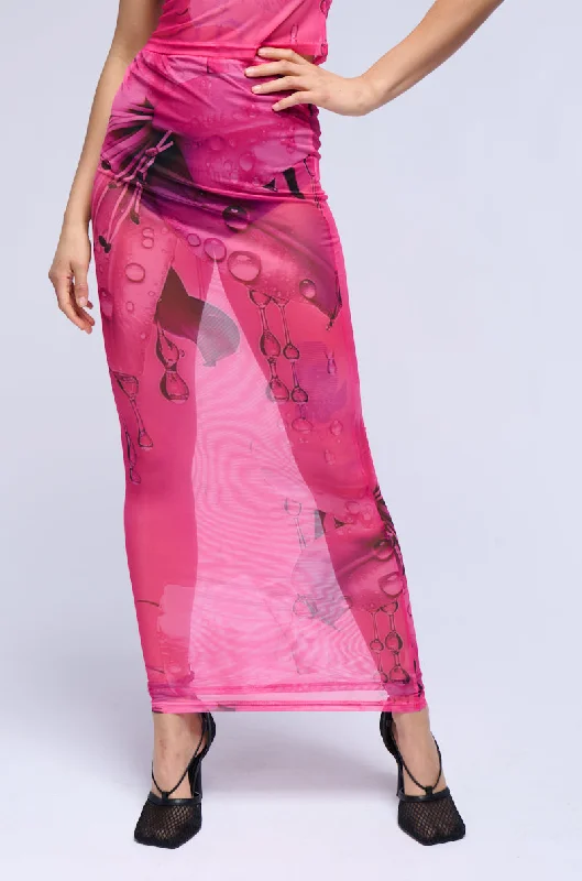 FEMININE INSTINCTS MESH COLUMN MAXI SKIRT