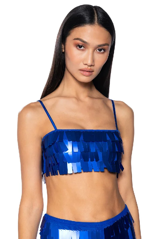 VAL STRETCH SEQUIN CROP TOP IN BLUE