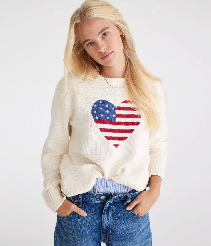 Aeropostale American Flag Heart Crew Sweater