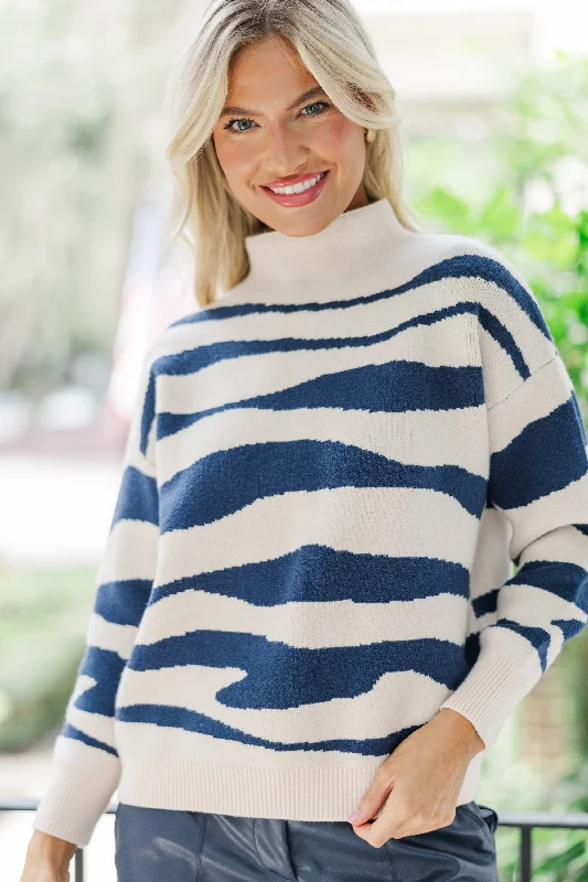 What You Love Cream & Navy Tiger Sweater